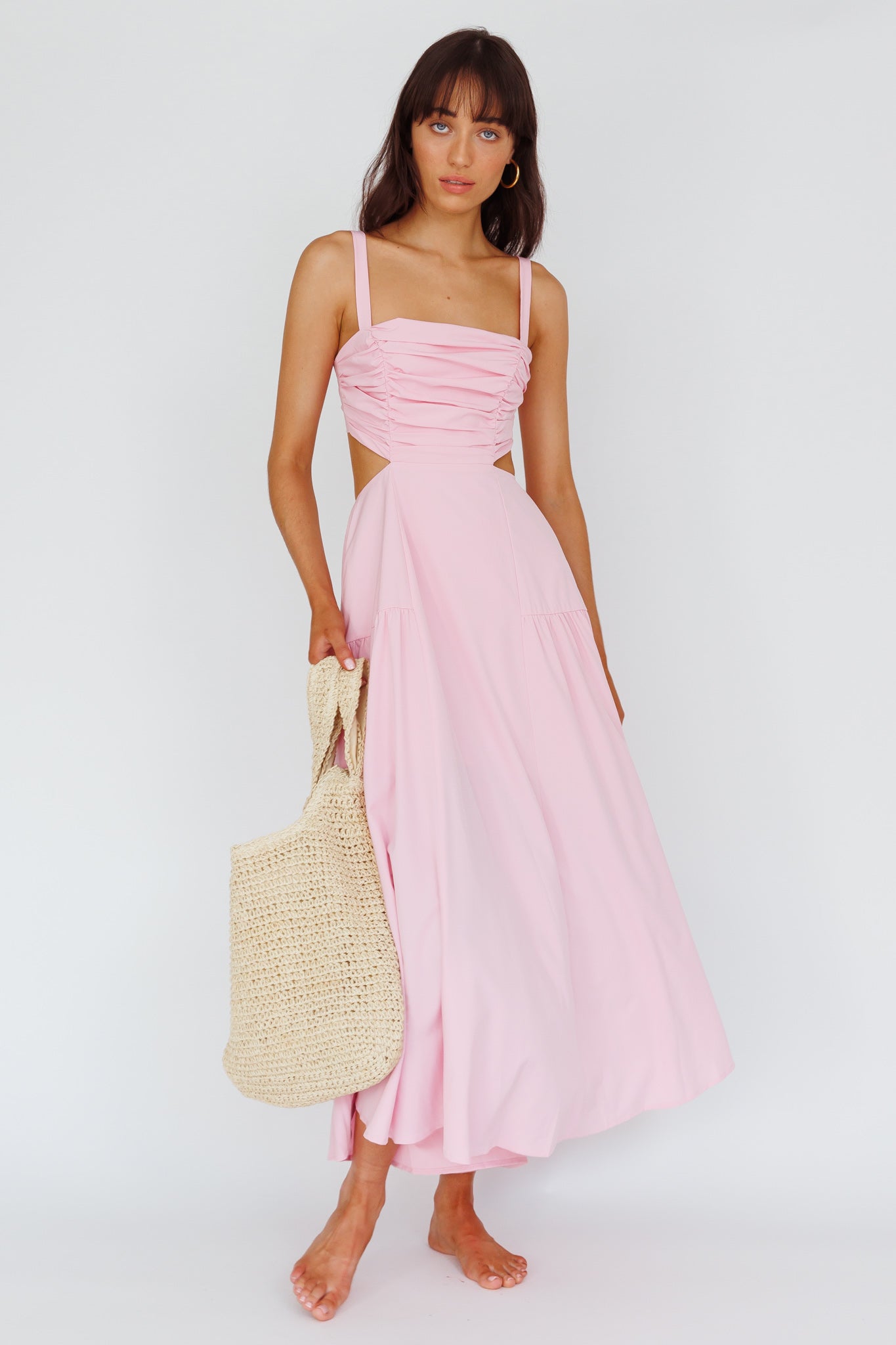 Kassi Gathered Bodice Maxi Dress Blush by Selfie Leslie