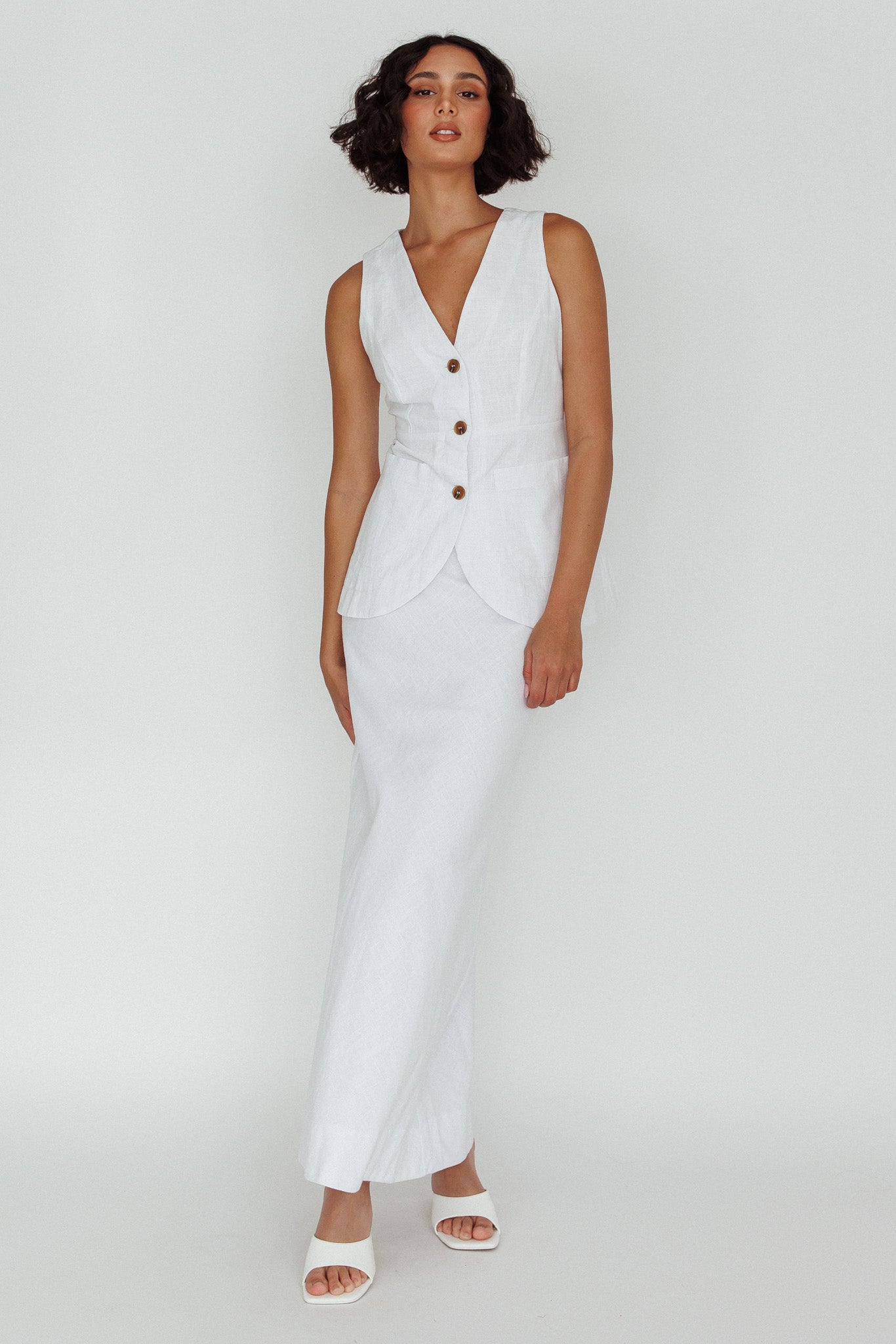 Shop the Philomena Button Vest Top White