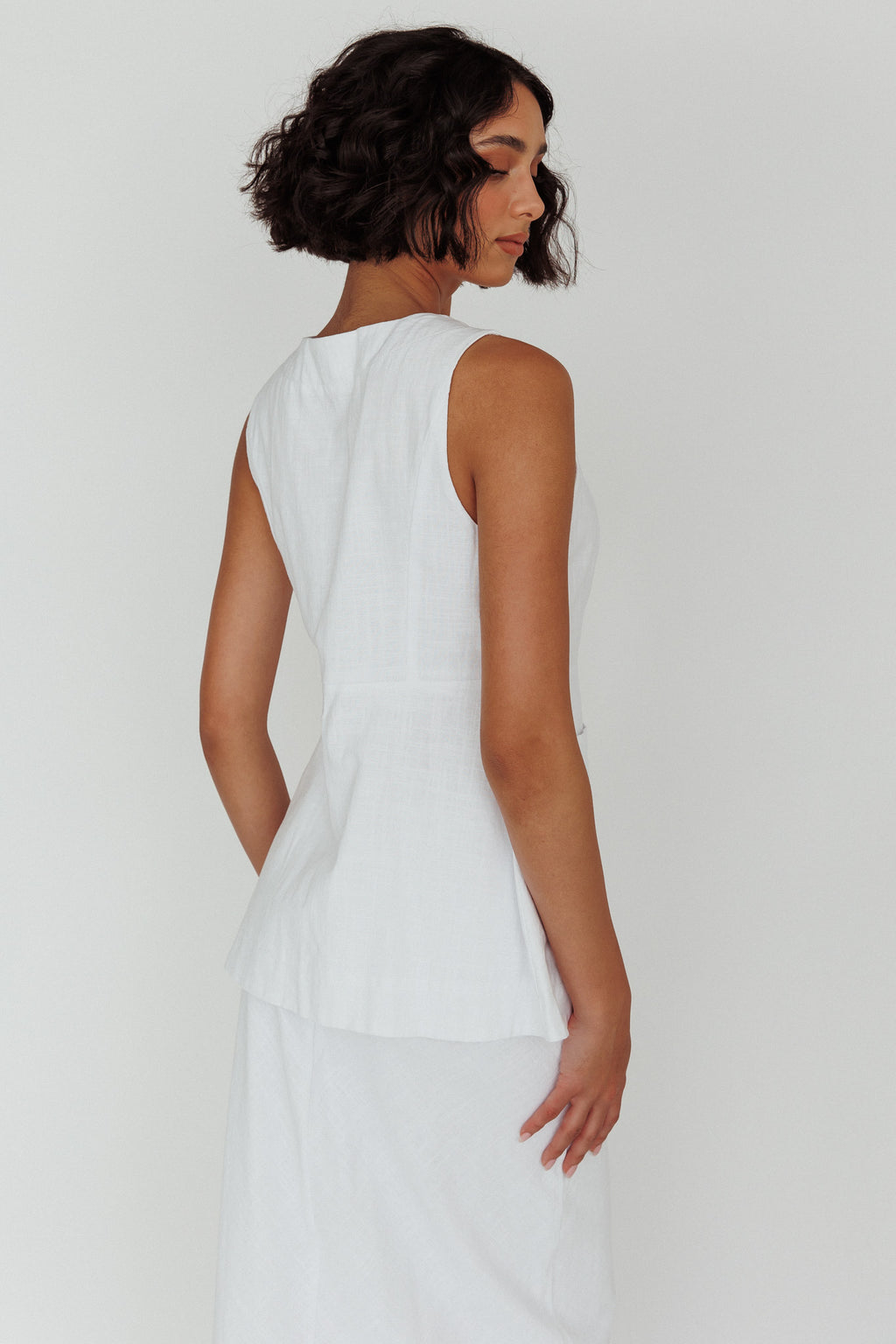 Philomena Button Vest Top White by Selfie Leslie