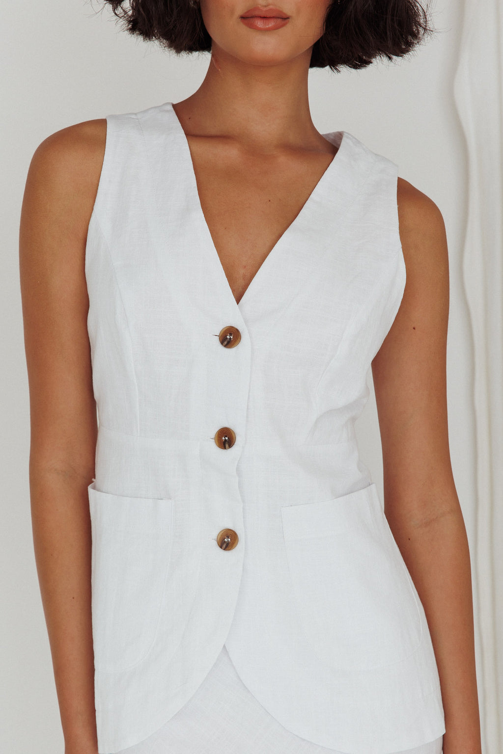 Philomena Button Vest Top White by Selfie Leslie