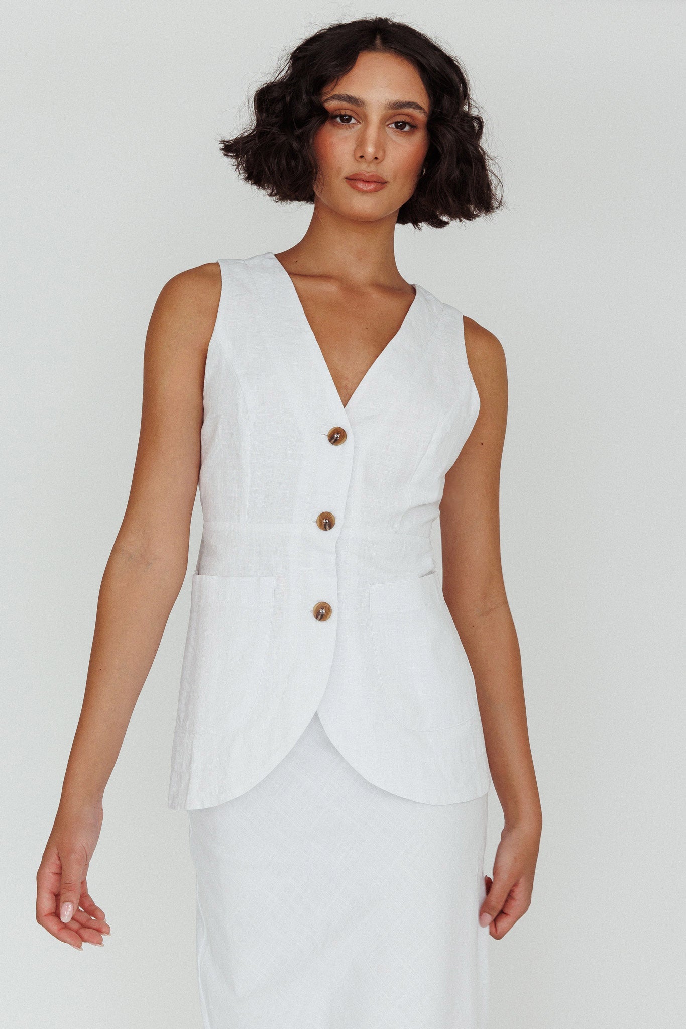 Philomena Button Vest Top White by Selfie Leslie