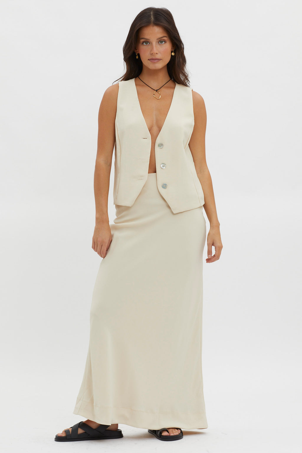 Philomena Button Vest Top Oat by Selfie Leslie