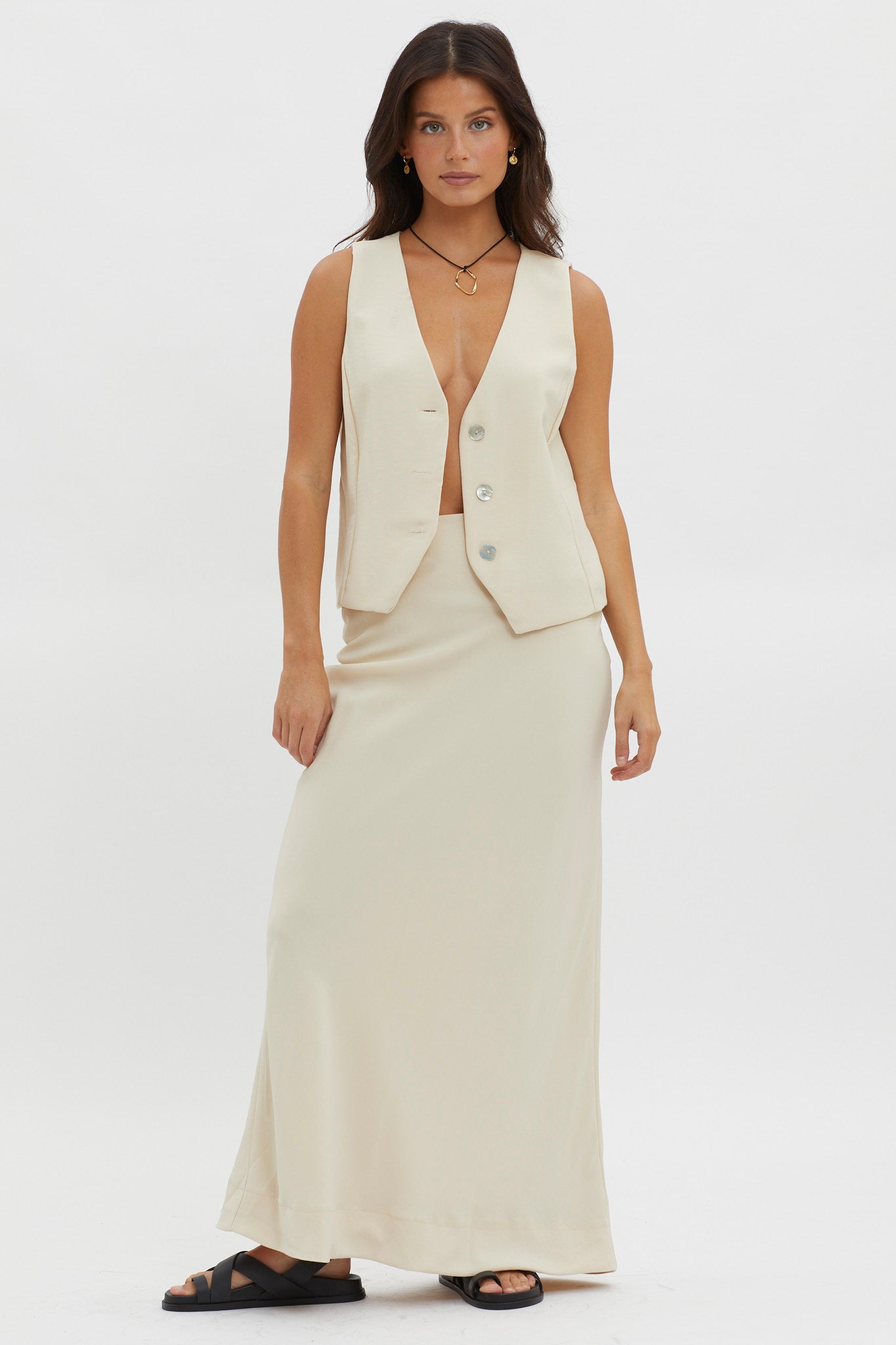 Philomena Button Vest Top Oat by Selfie Leslie