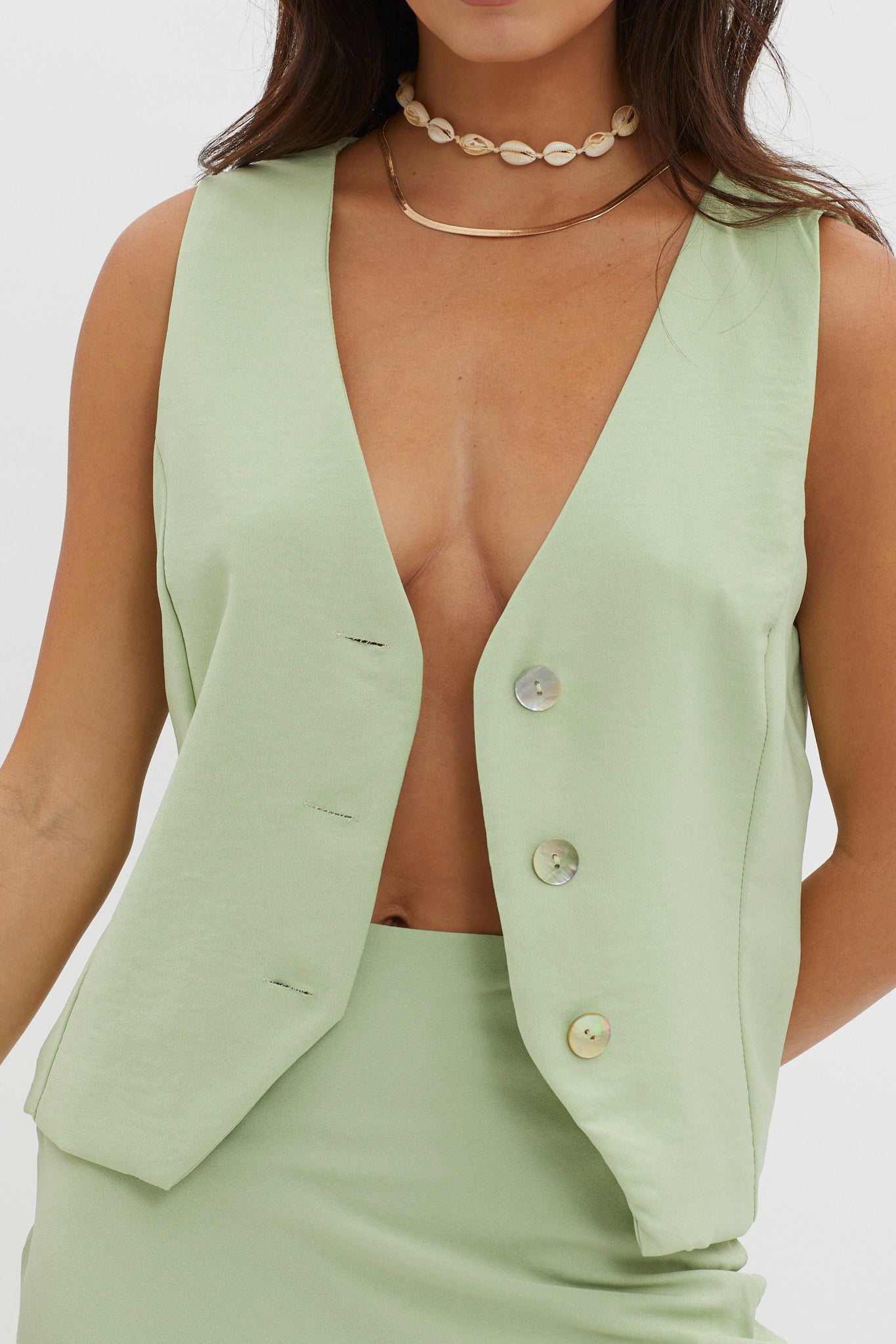 Philomena Button Vest Top Sage by Selfie Leslie