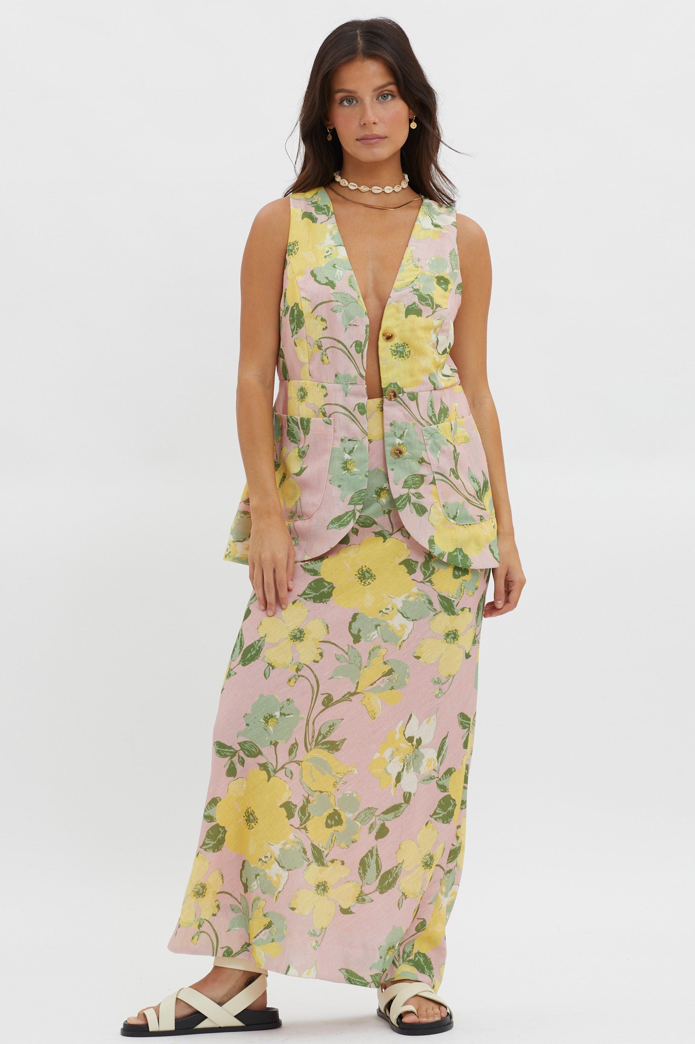 Philomena Button Vest Top Floral Blush by Selfie Leslie