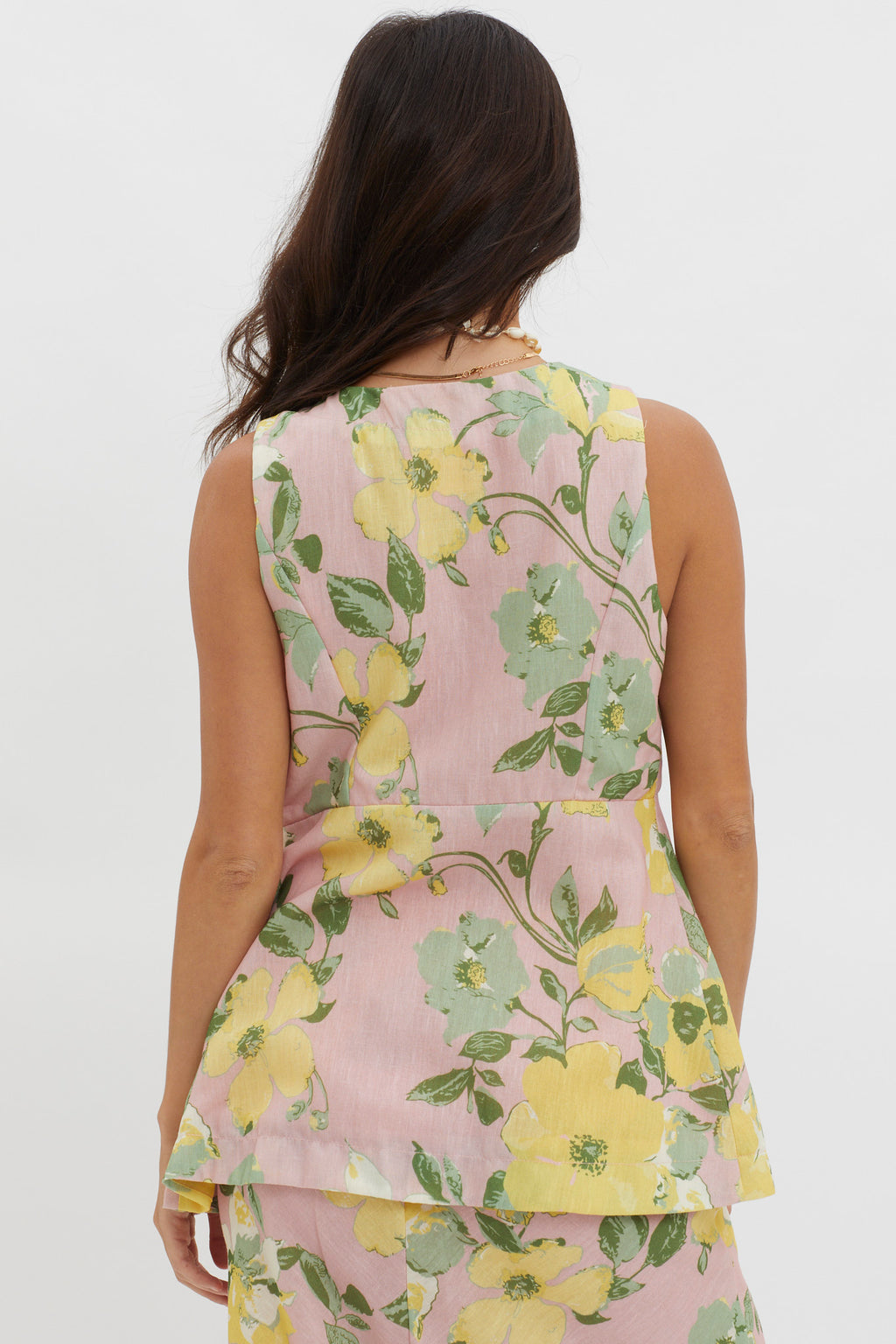 Philomena Button Vest Top Floral Blush by Selfie Leslie
