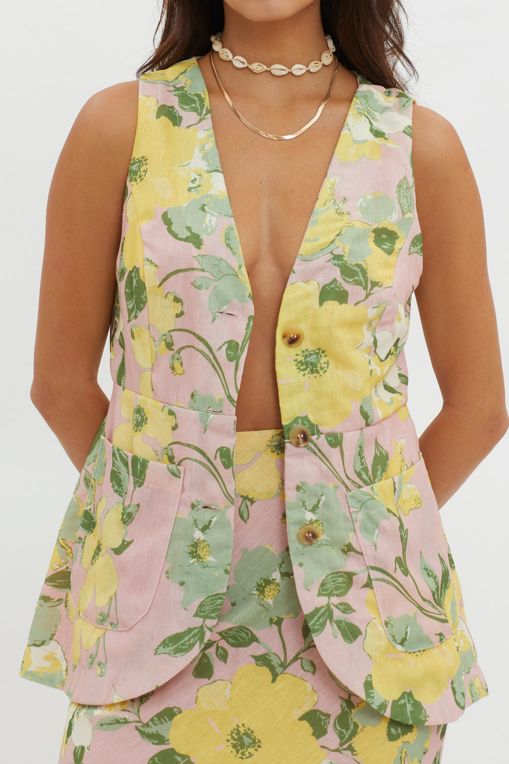 Philomena Button Vest Top Floral Blush by Selfie Leslie
