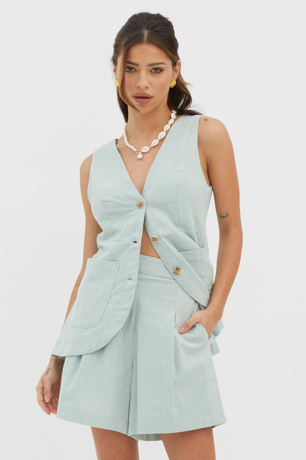 Philomena Pleat Shorts Sage by Selfie Leslie