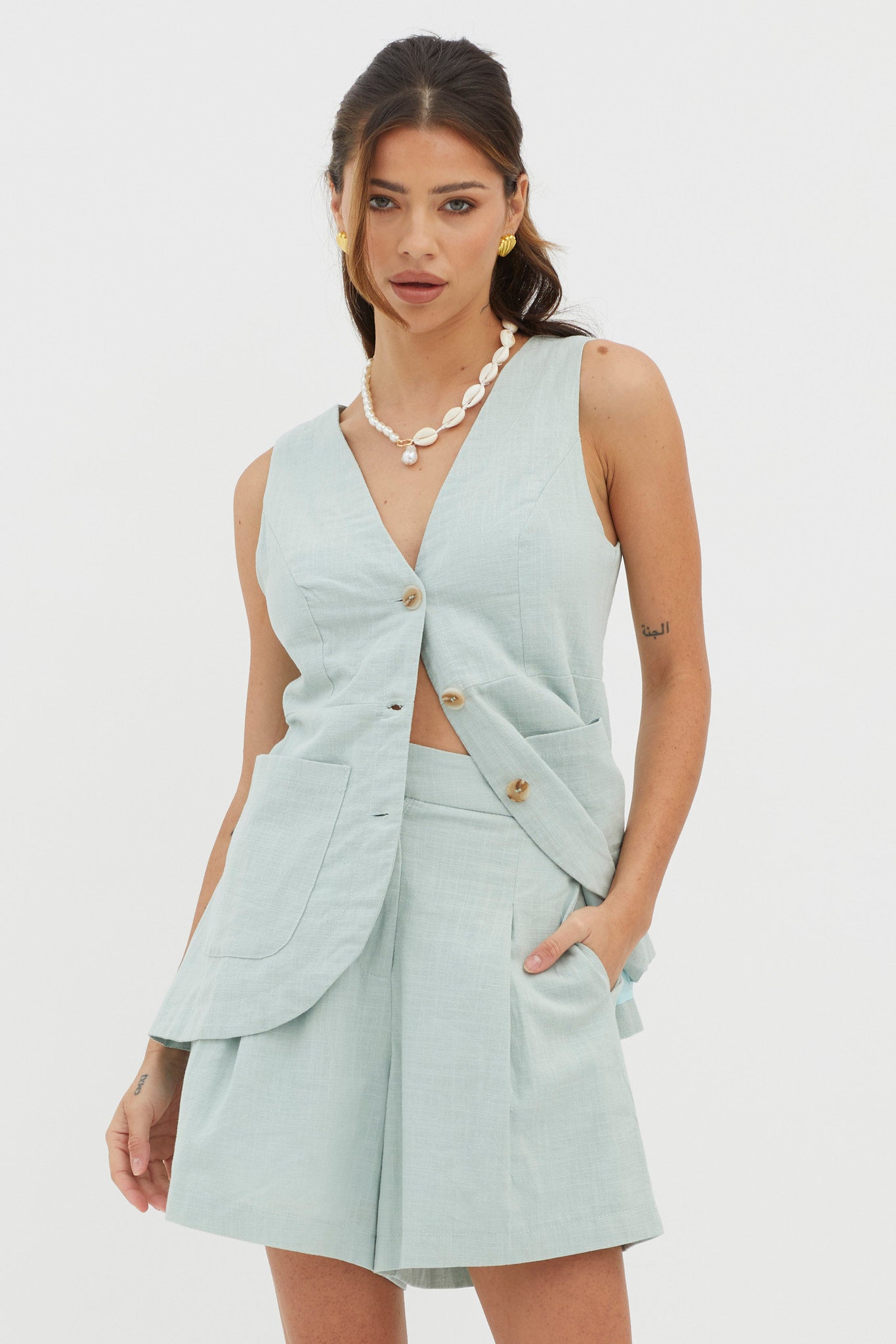Philomena Pleat Shorts Sage by Selfie Leslie