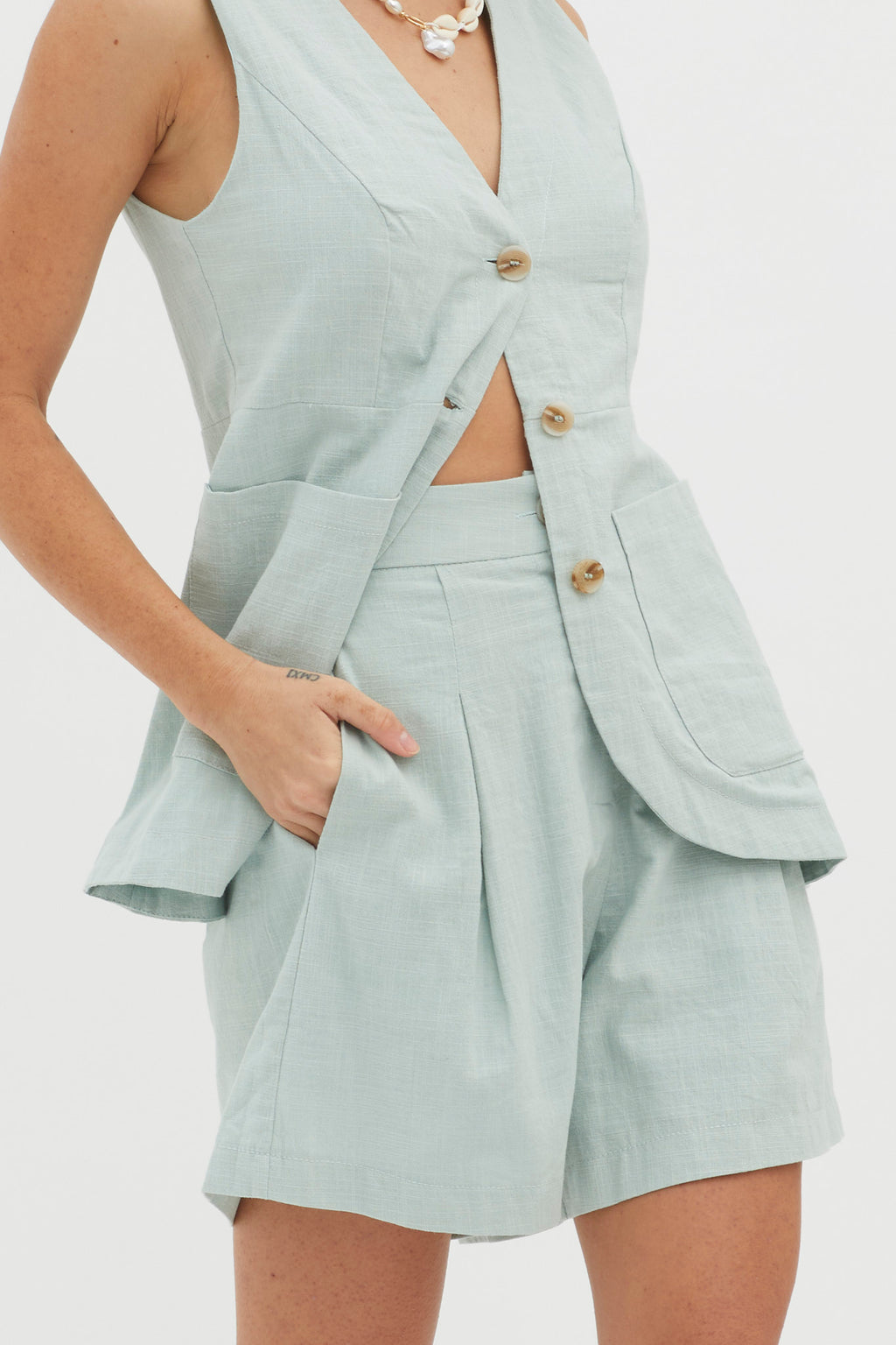 Philomena Pleat Shorts Sage by Selfie Leslie