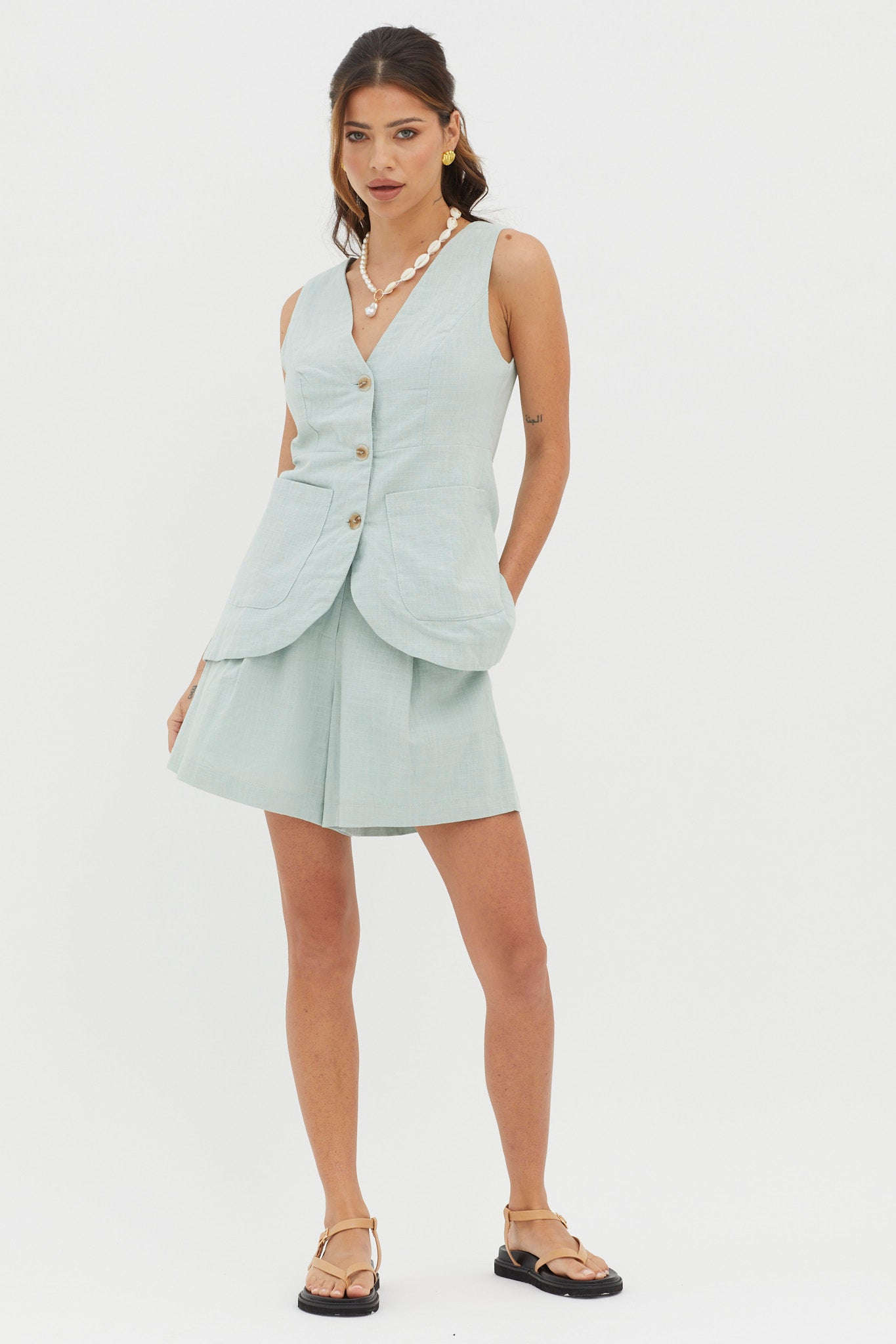 Philomena Pleat Shorts Sage by Selfie Leslie