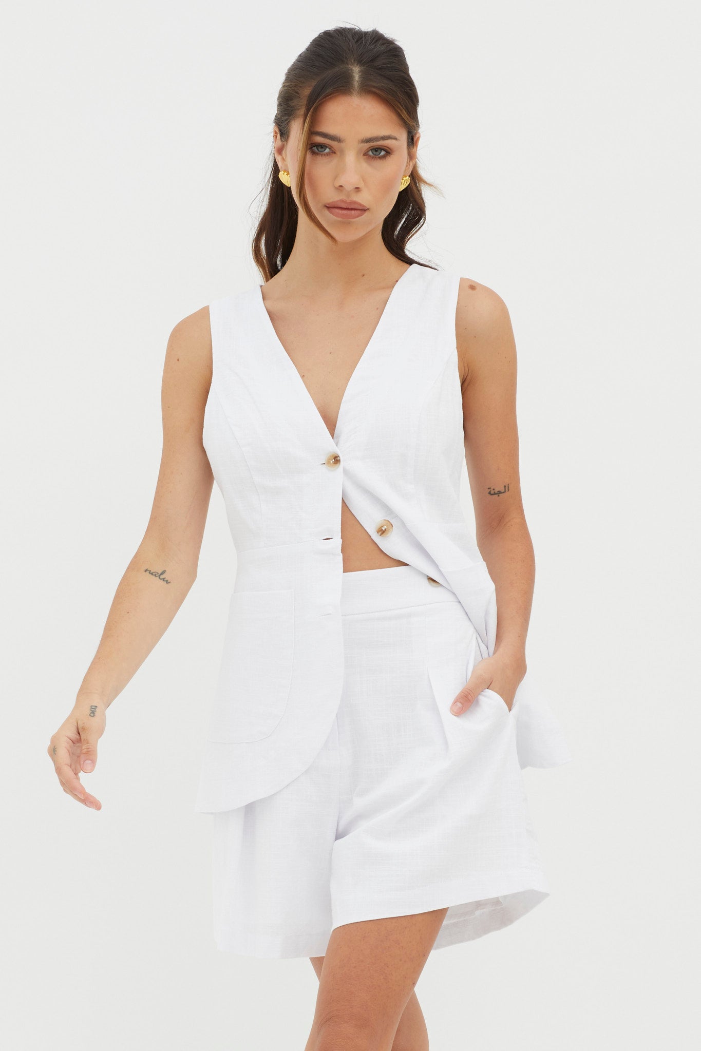 Philomena Pleat Shorts White by Selfie Leslie