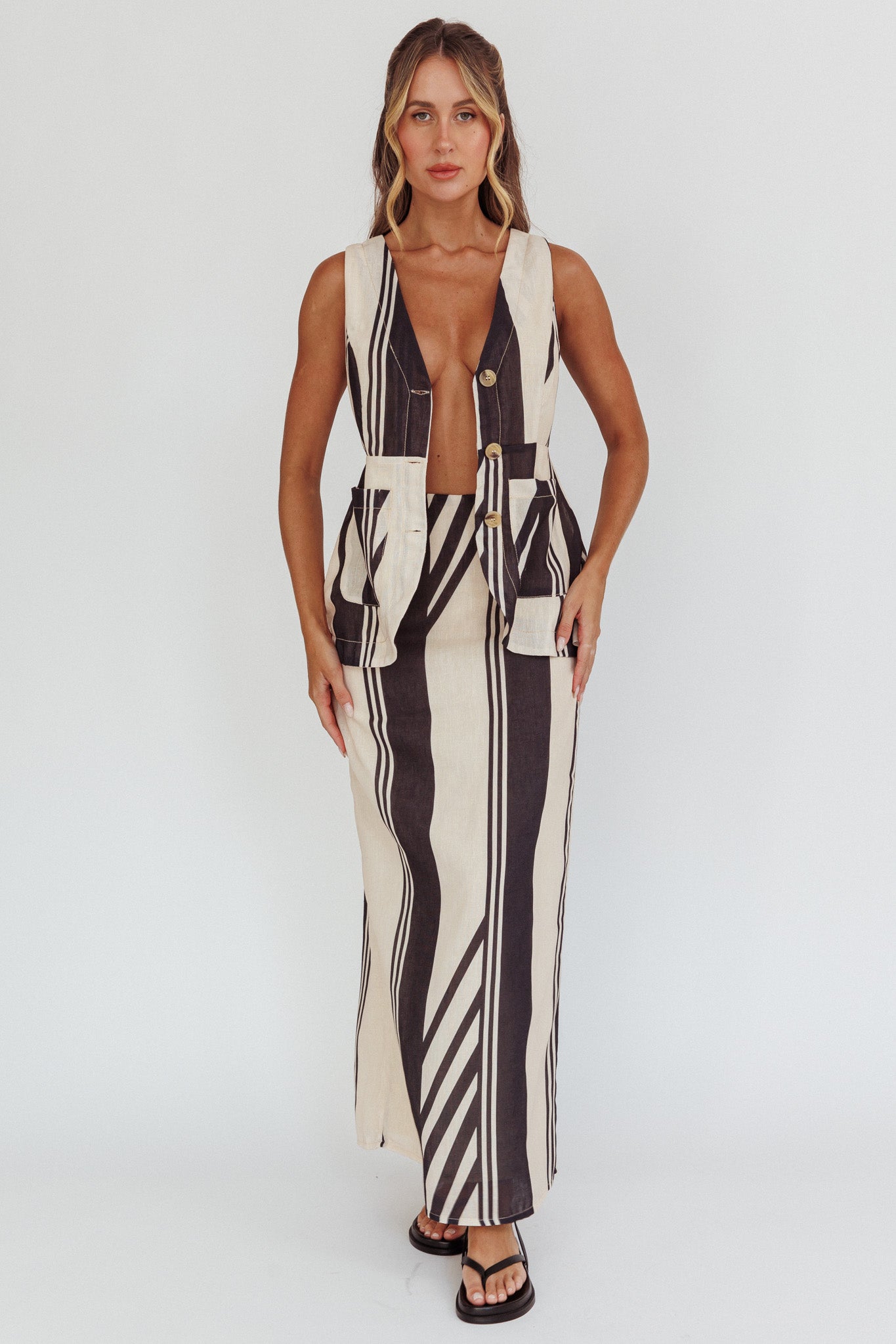 Philomena Maxi Skirt Stripe Black by Selfie Leslie