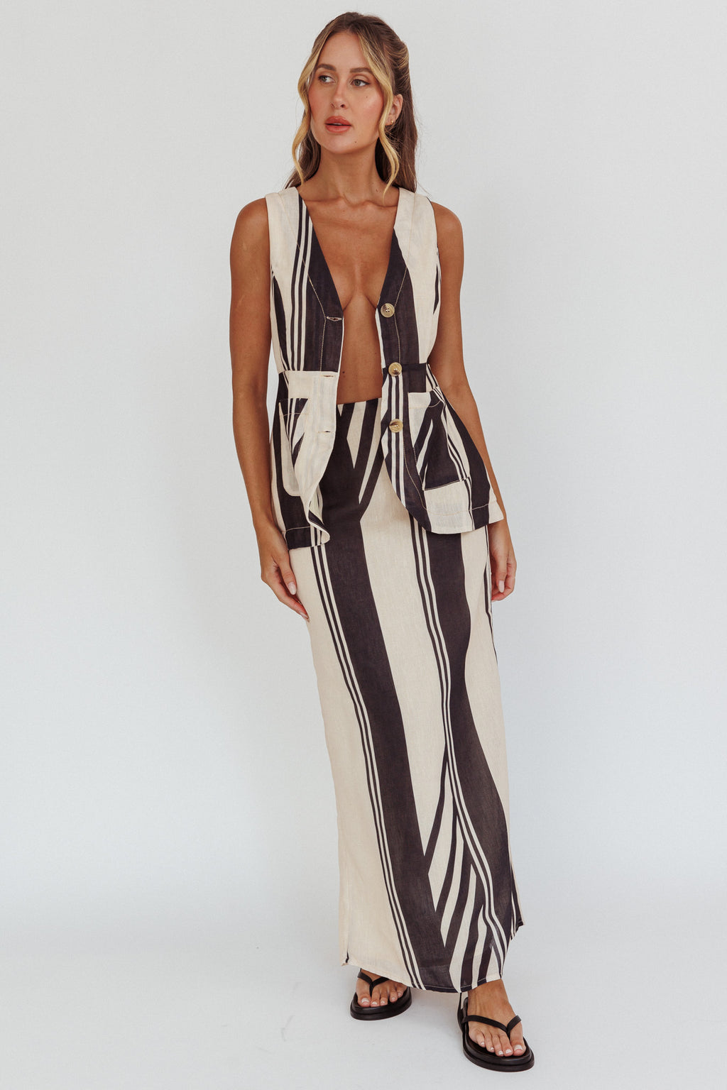 Philomena Maxi Skirt Stripe Black by Selfie Leslie