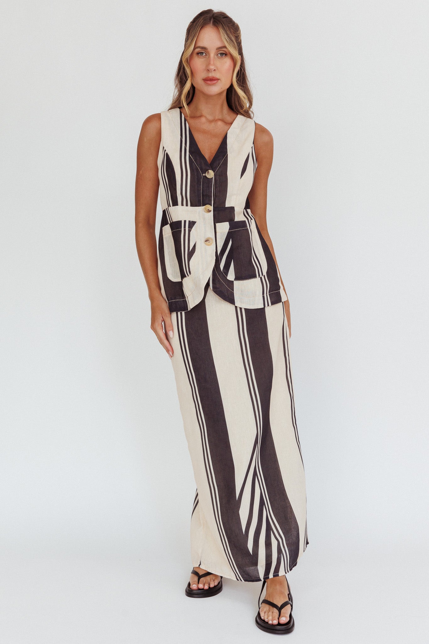 Philomena Maxi Skirt Stripe Black by Selfie Leslie