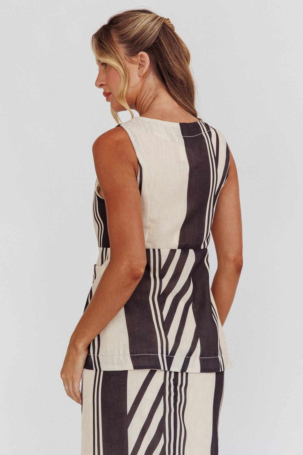 Philomena Button Pocket Vest Top Stripe Black by Selfie Leslie