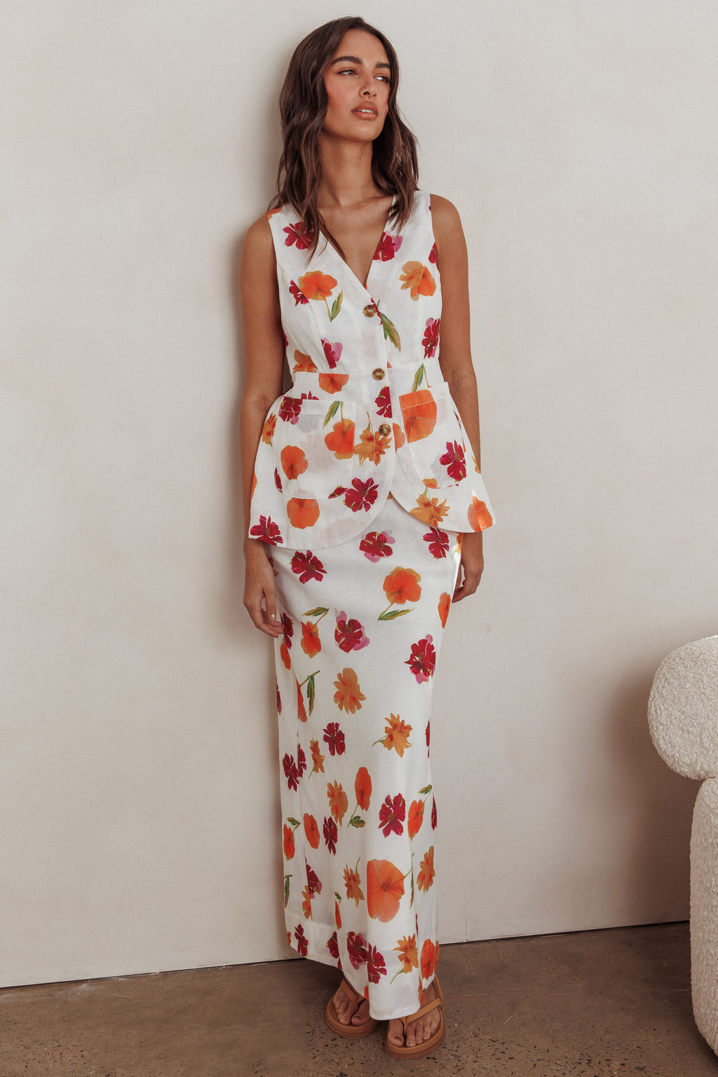 Philomena Maxi Skirt Floral Orange Multi by Selfie Leslie