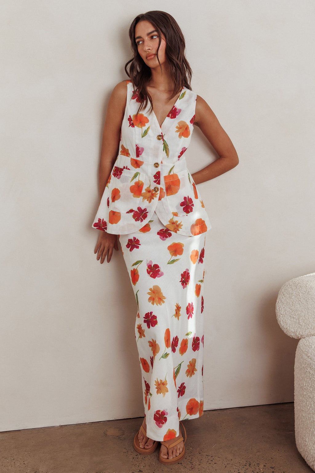 Philomena Maxi Skirt Floral Orange Multi by Selfie Leslie
