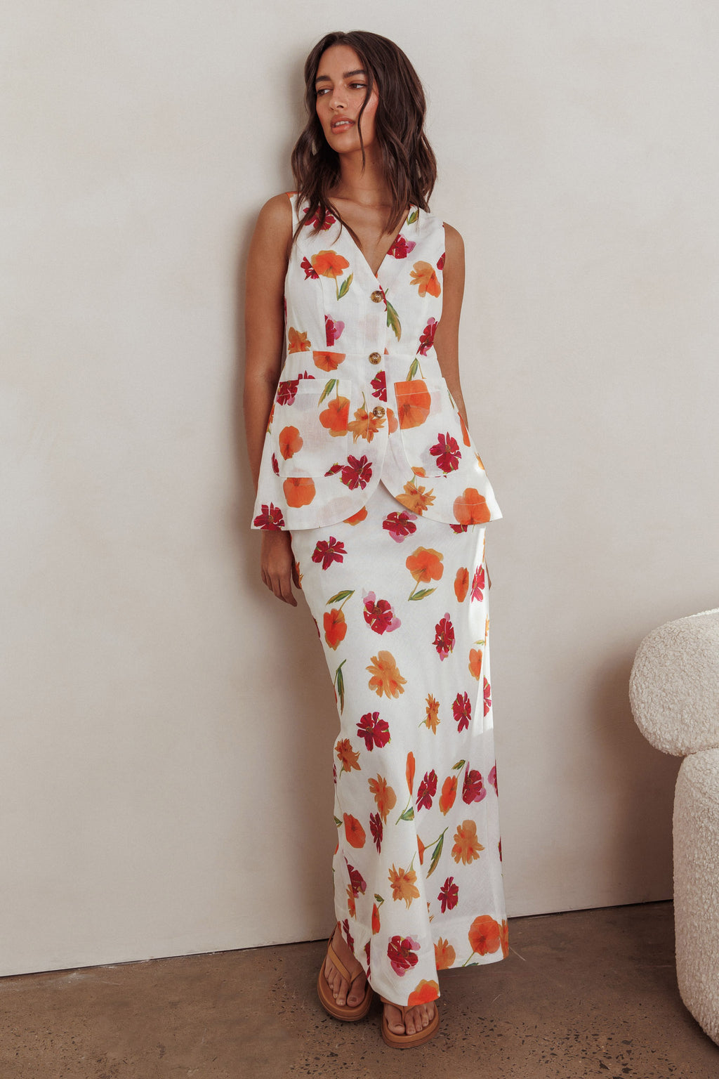 Philomena Maxi Skirt Floral Orange Multi by Selfie Leslie