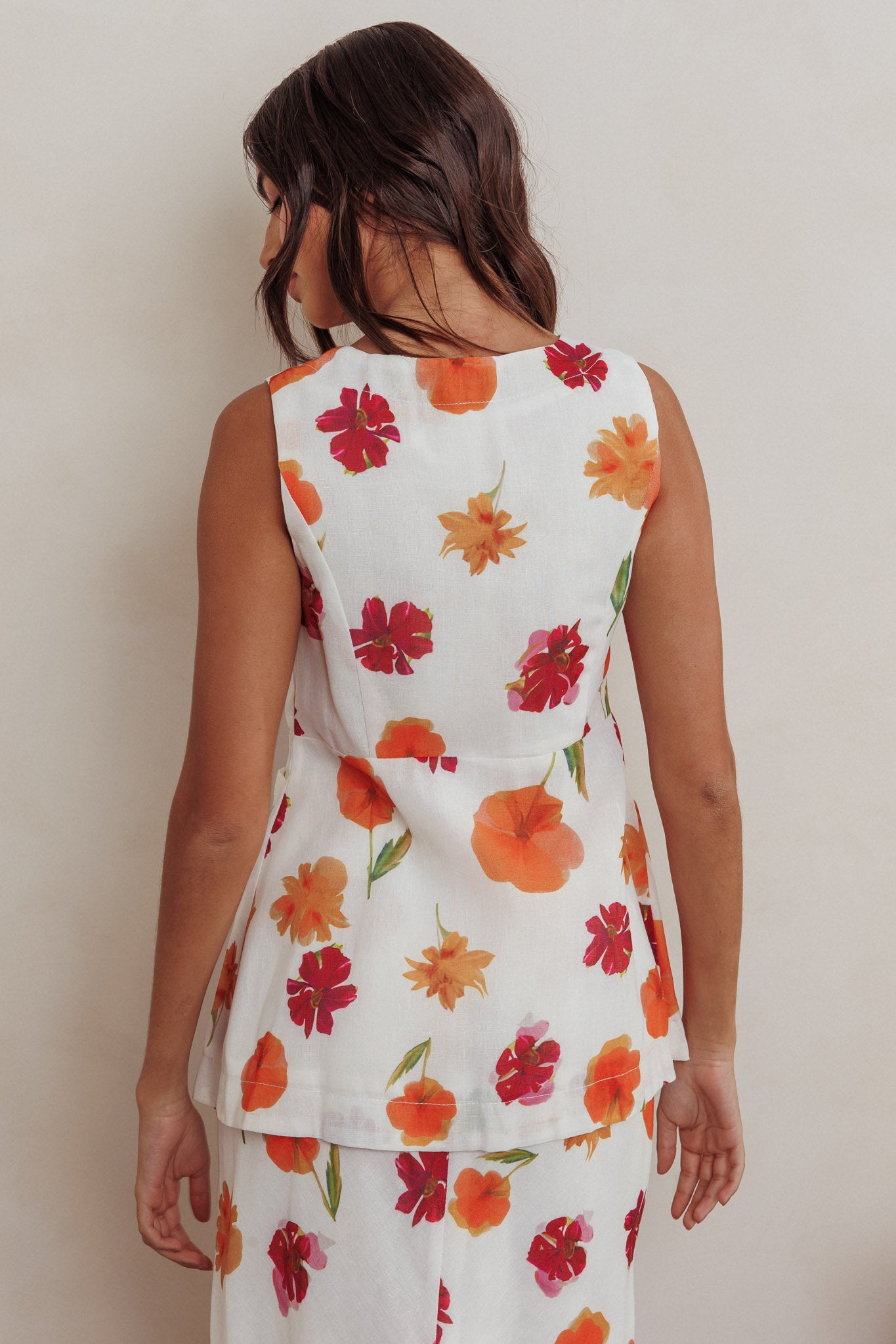 Philomena Button Front Pocket Vest Top Floral Orange Multi by Selfie Leslie