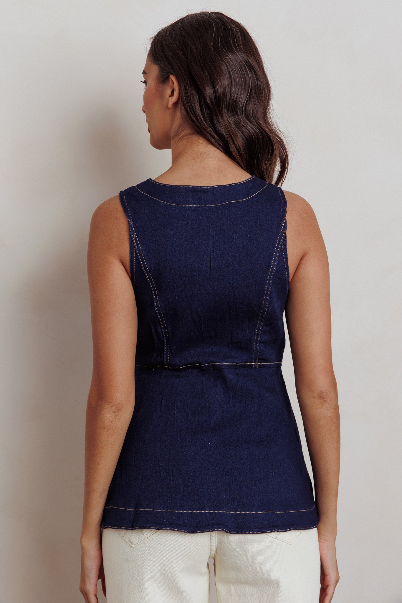 Philomena Button Front Pocket Vest Top Denim | Selfie Leslie