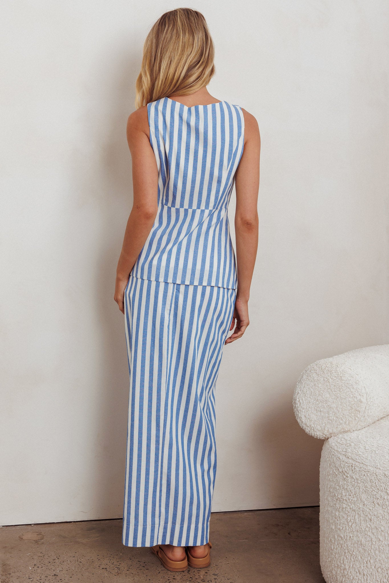 Philomena Button Maxi Skirt Stripe Blue by Selfie Leslie
