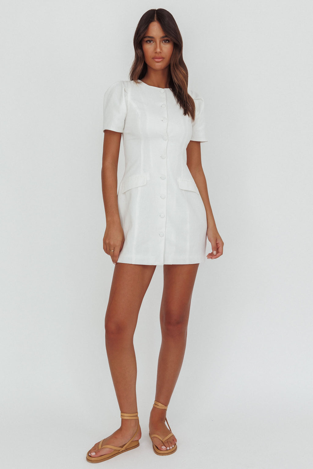 Philomena Button Front Mini Dress White by Selfie Leslie