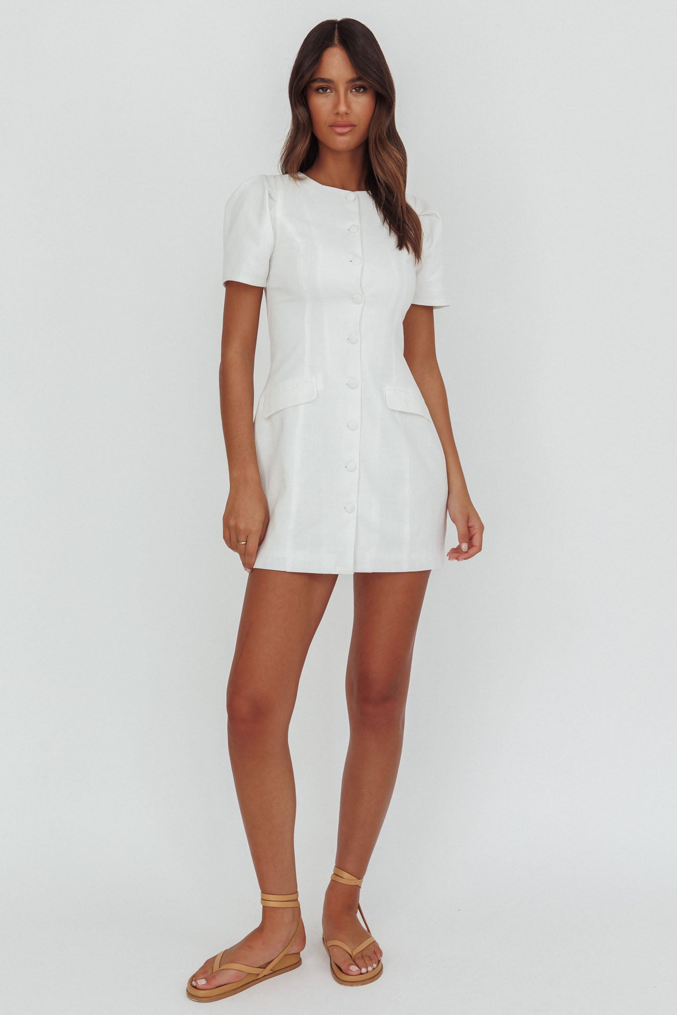 Philomena Button Front Mini Dress White by Selfie Leslie