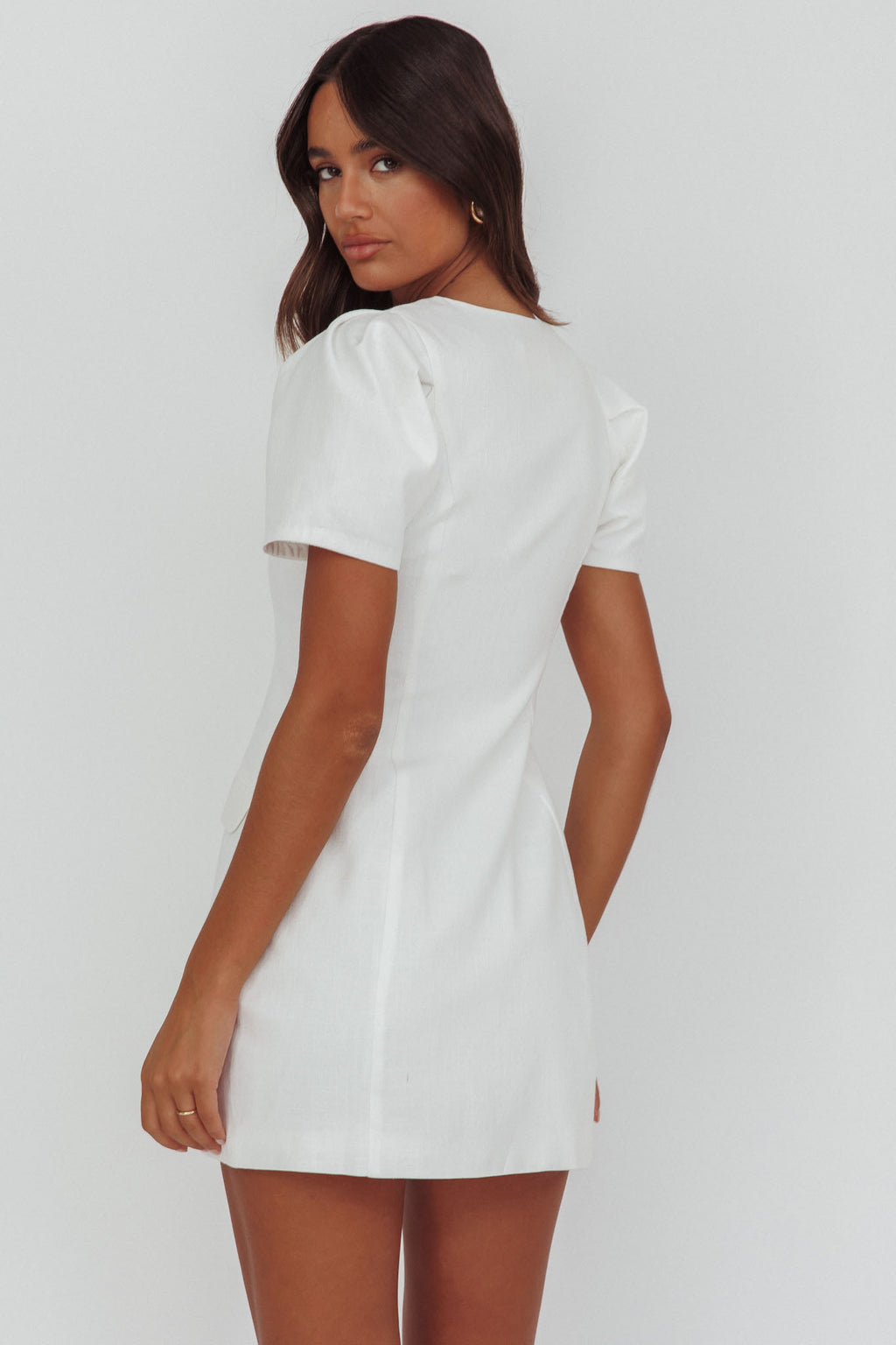 Philomena Button Front Mini Dress White by Selfie Leslie
