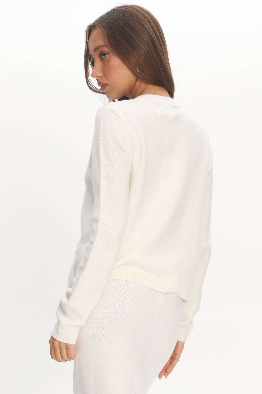 Autumn Breeze Curved Hem Knit Top Off White