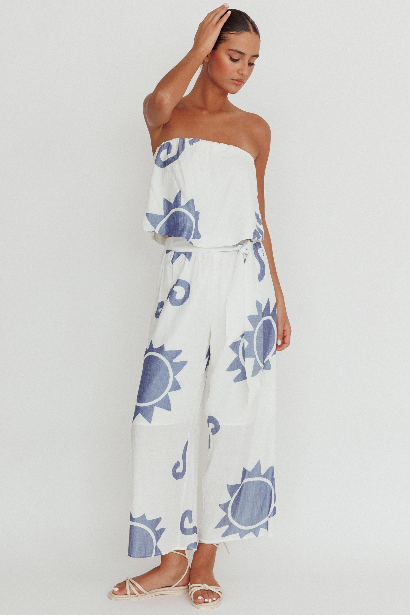 Nectar Sun Print Wide Leg Pants Blue by Selfie Leslie