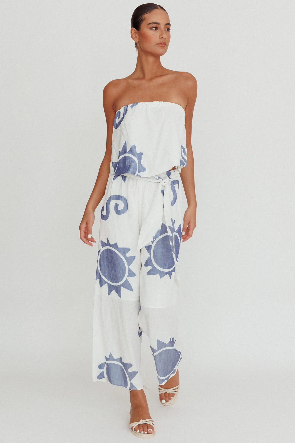 Nectar Sun Print Wide Leg Pants Blue by Selfie Leslie