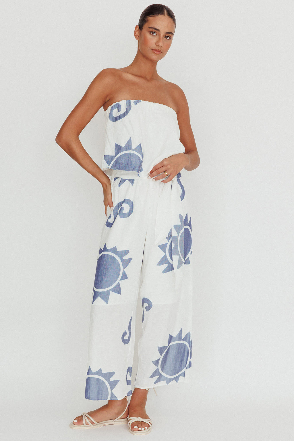 Nectar Sun Print Wide Leg Pants Blue by Selfie Leslie