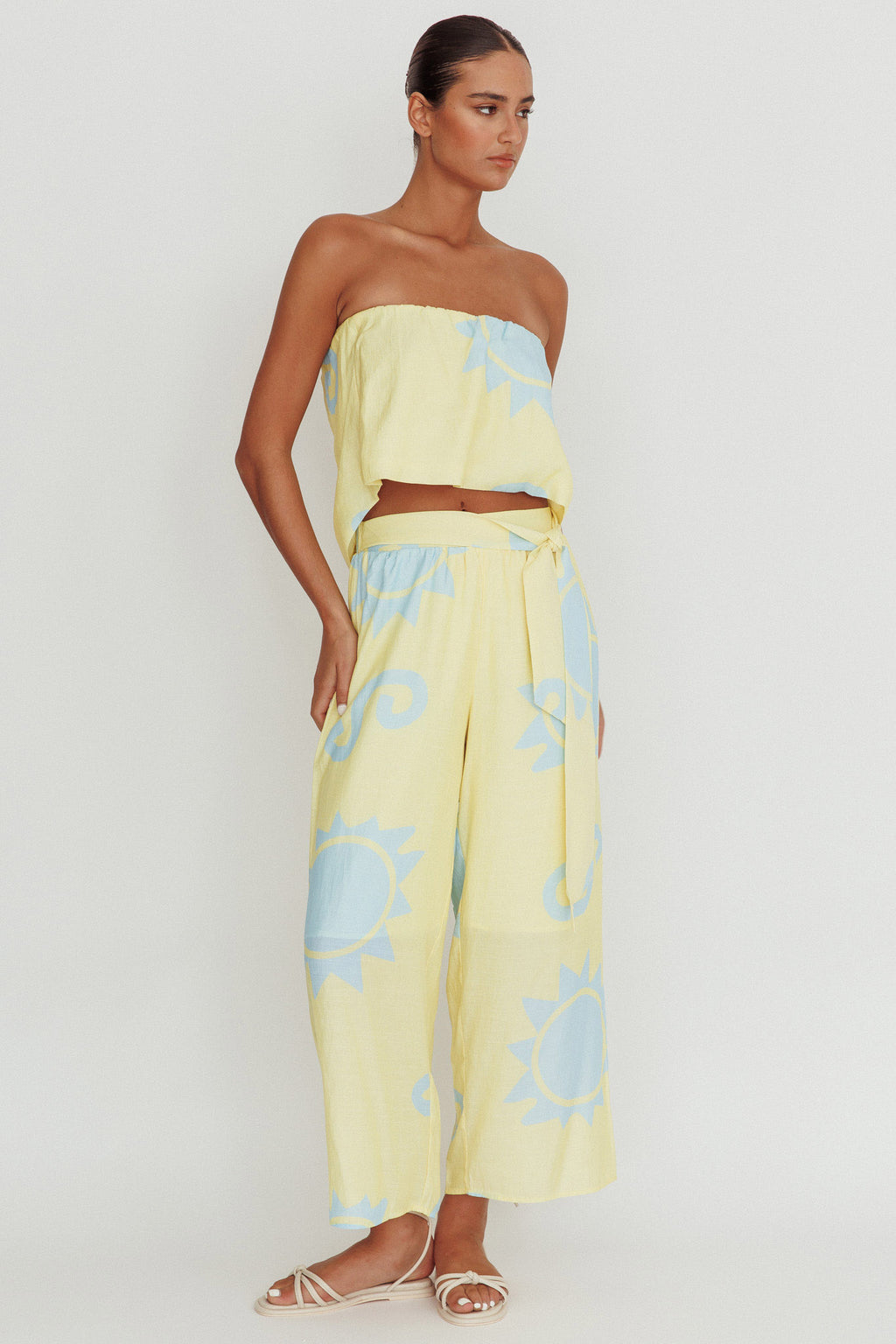 Nectar Sun Print Wide Leg Pants Yellow by Selfie Leslie