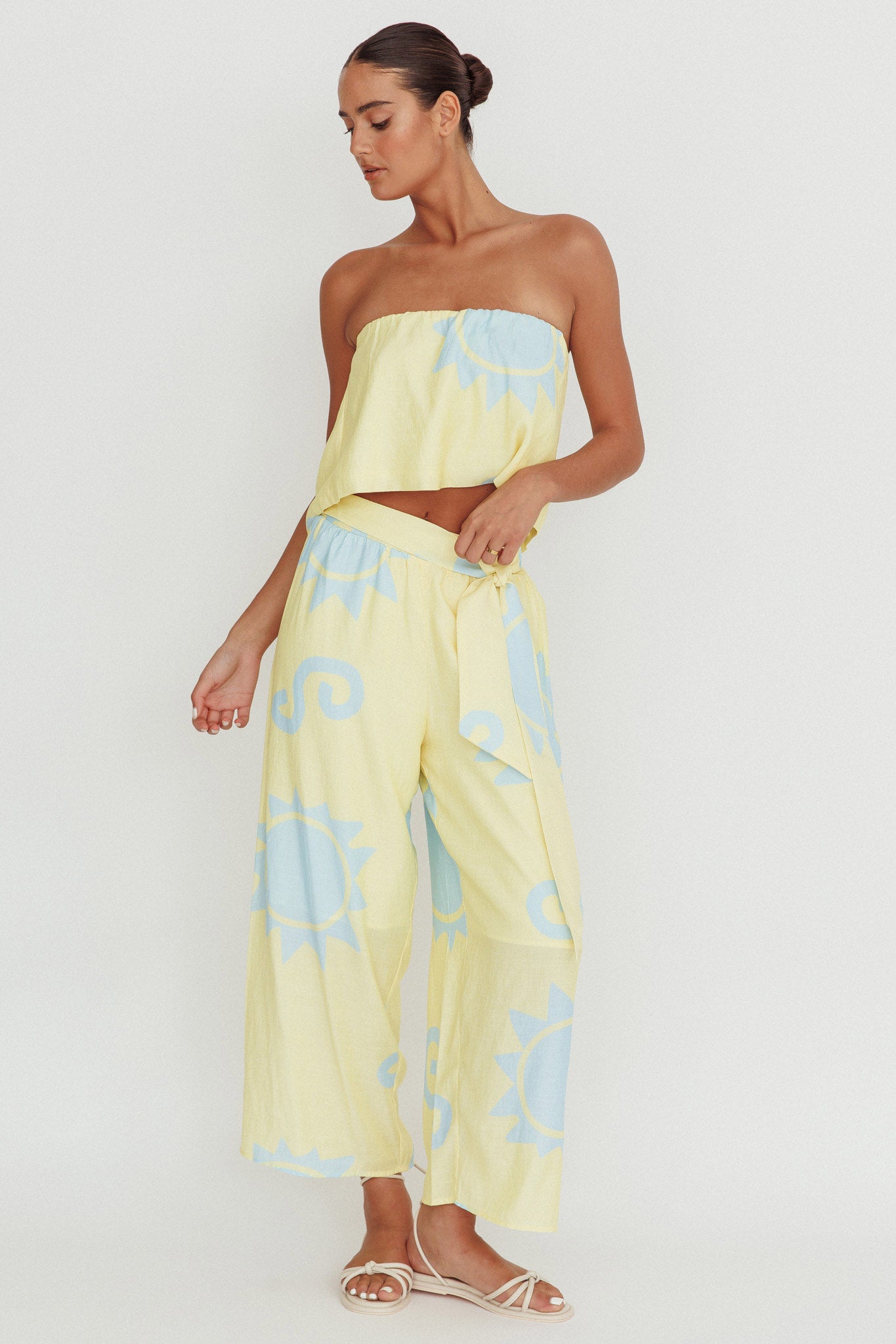 Nectar Sun Print Wide Leg Pants Yellow by Selfie Leslie