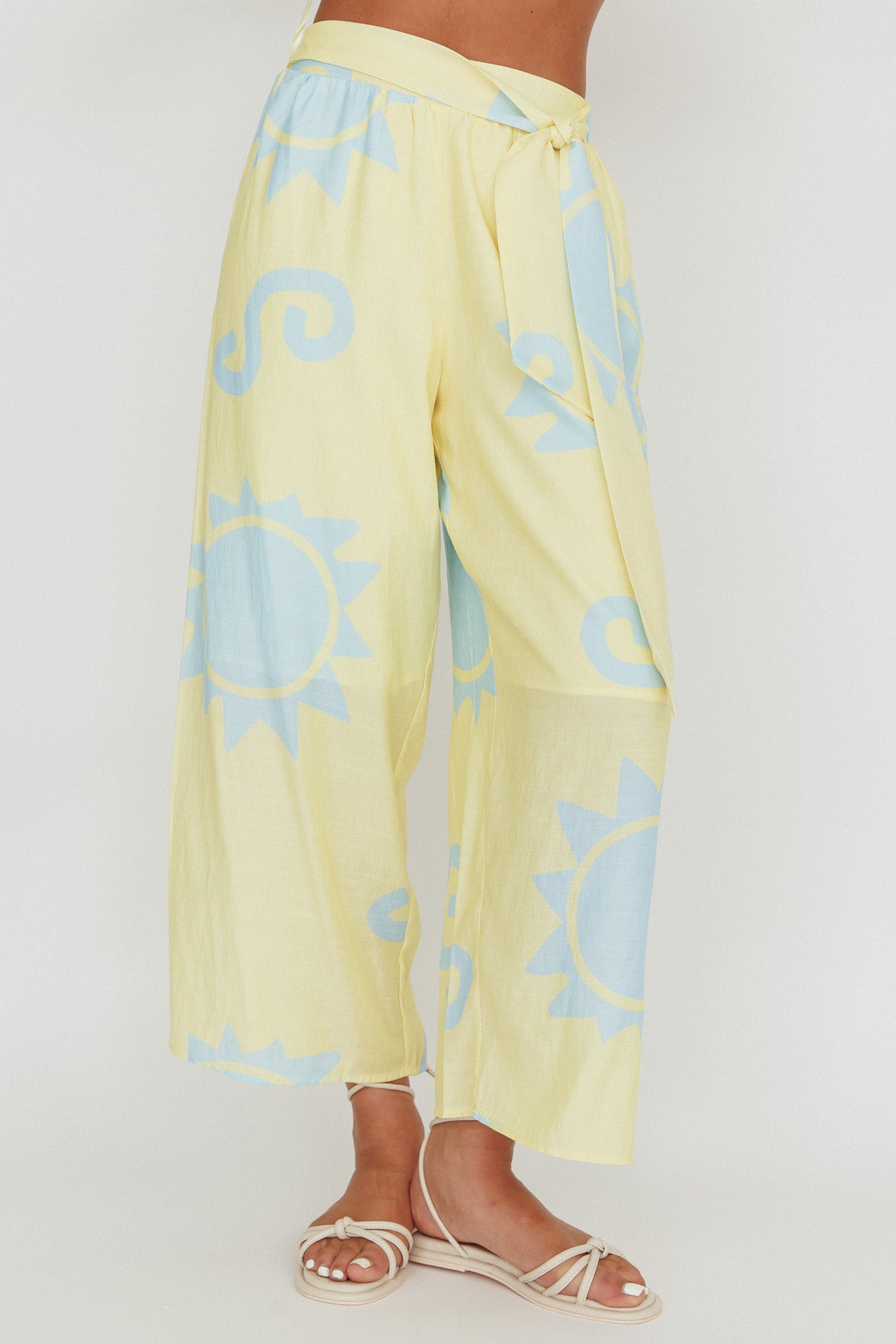 Nectar Sun Print Wide Leg Pants Yellow by Selfie Leslie
