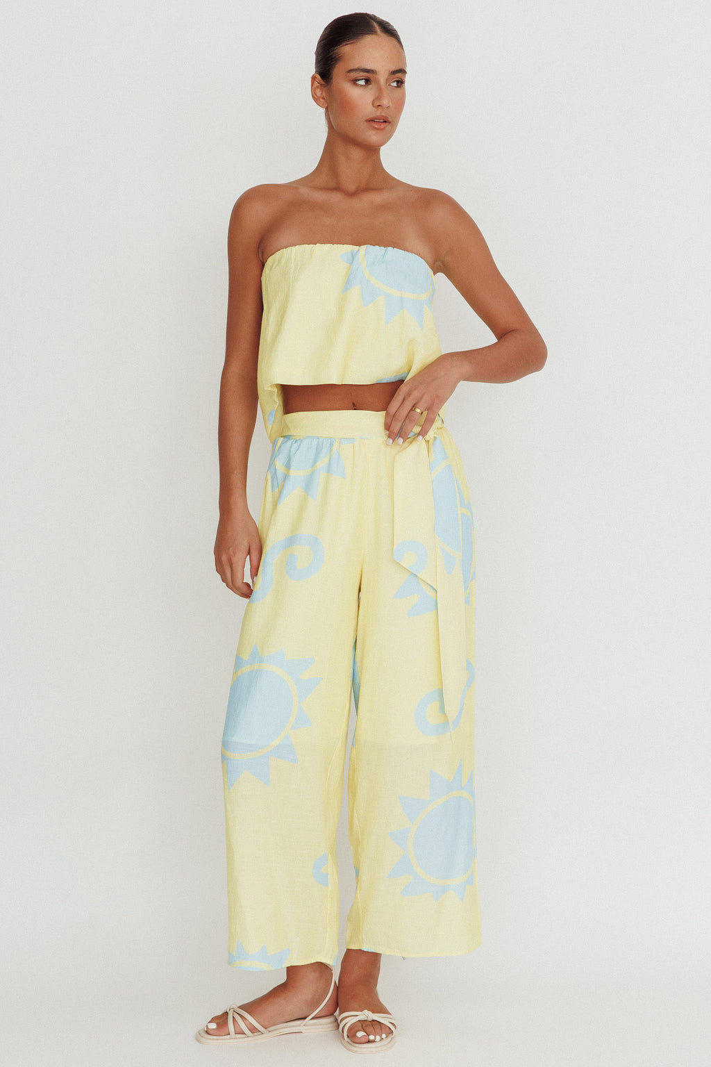 Nectar Sun Print Wide Leg Pants Yellow by Selfie Leslie