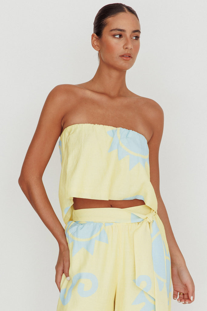 yellow strapless shirt