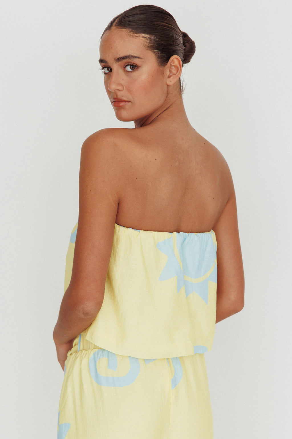 Nectar Sun Print Strapless Top Yellow by Selfie Leslie
