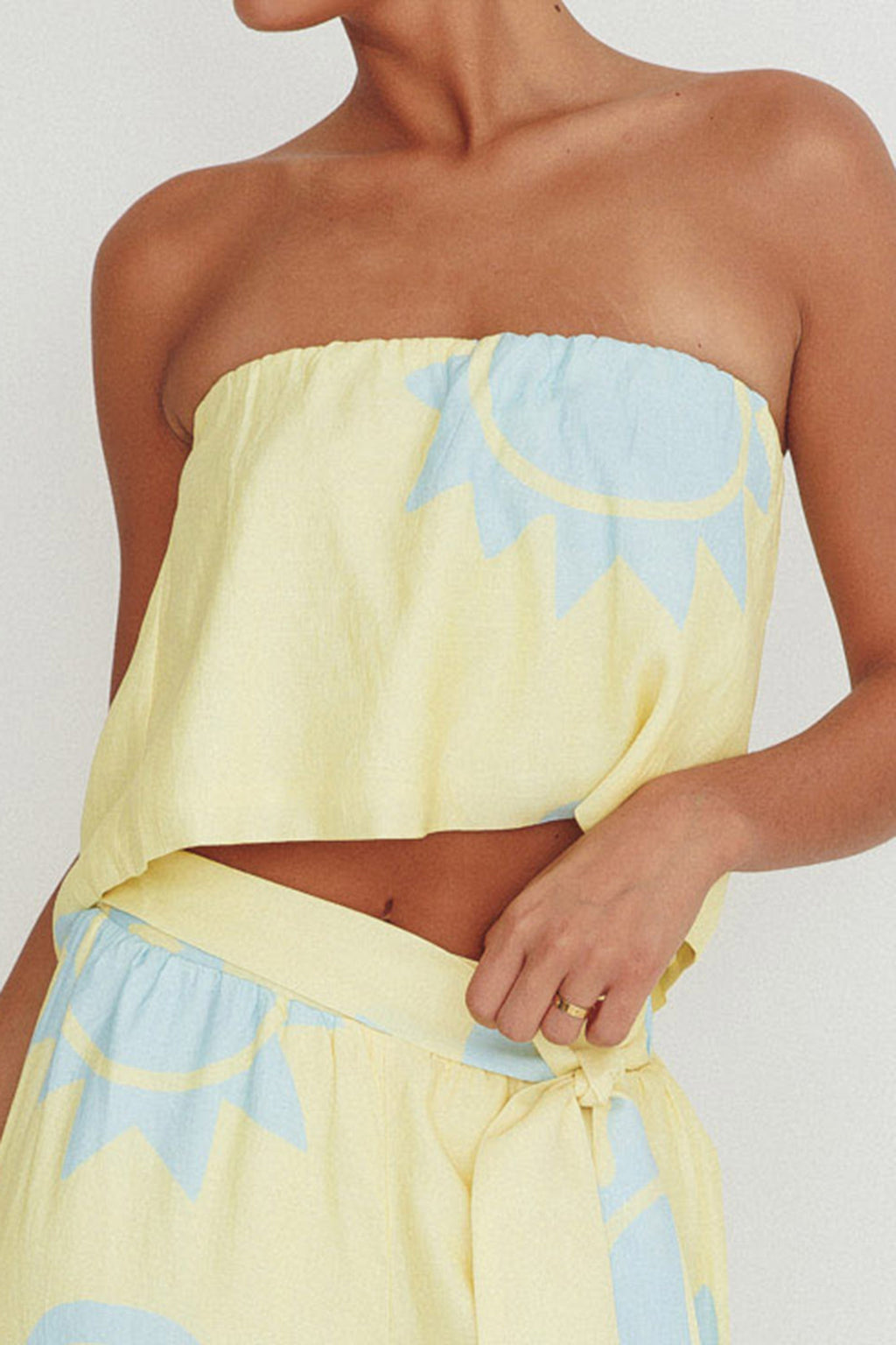 Nectar Sun Print Strapless Top Yellow by Selfie Leslie
