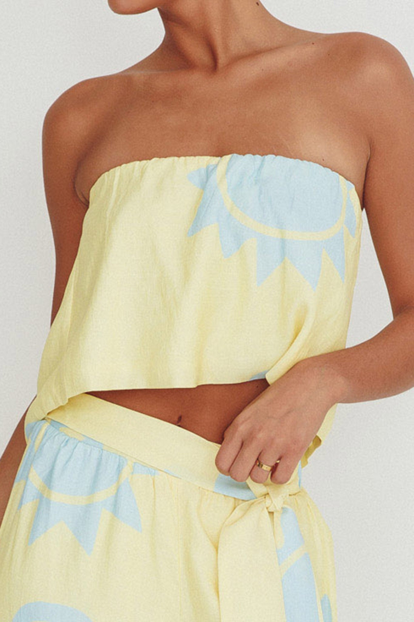 Nectar Sun Print Strapless Top Yellow by Selfie Leslie