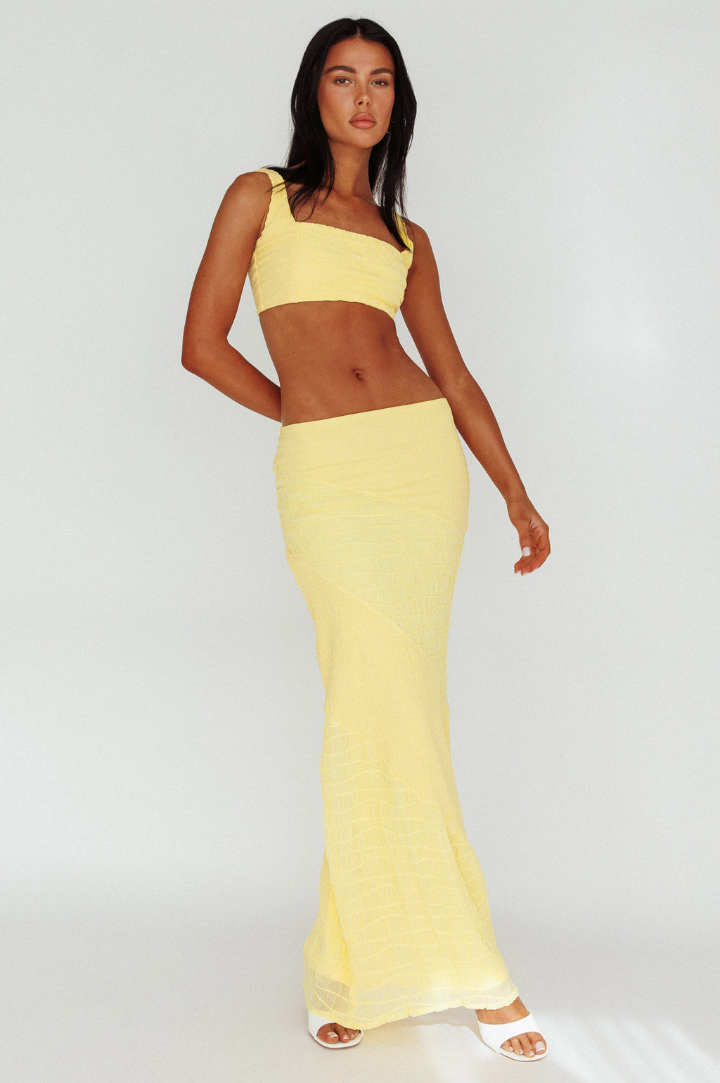 Bindi Puckered Midi Skirt Lemon by Selfie Leslie