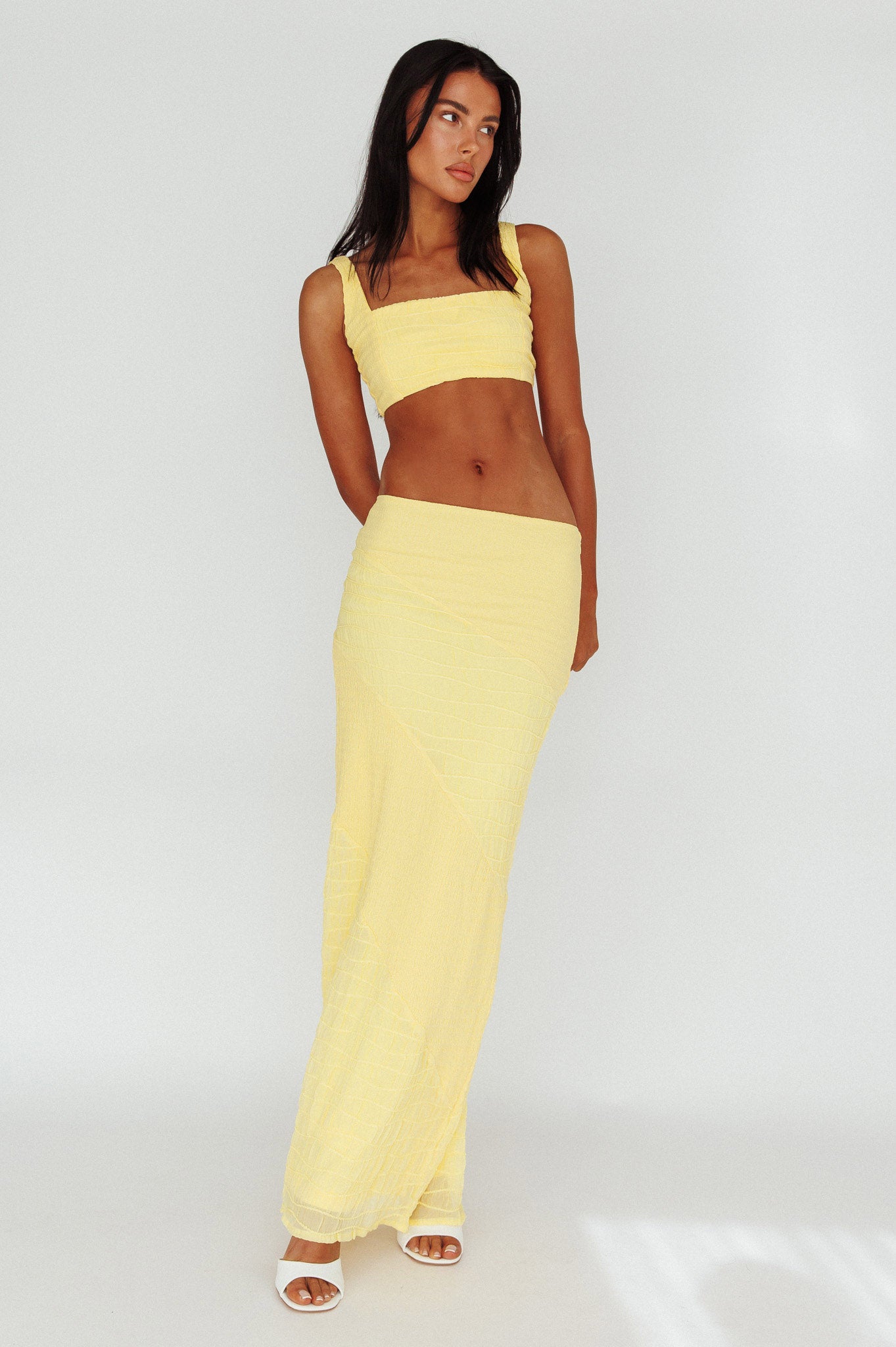 Bindi Puckered Midi Skirt Lemon by Selfie Leslie