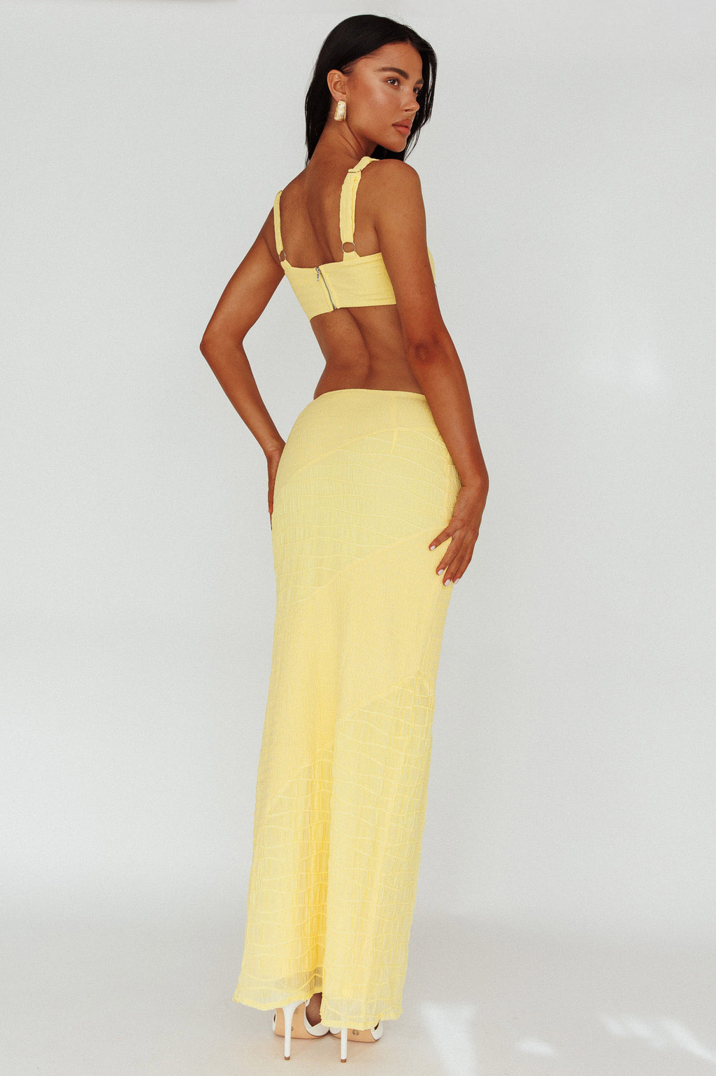 Bindi Puckered Midi Skirt Lemon by Selfie Leslie