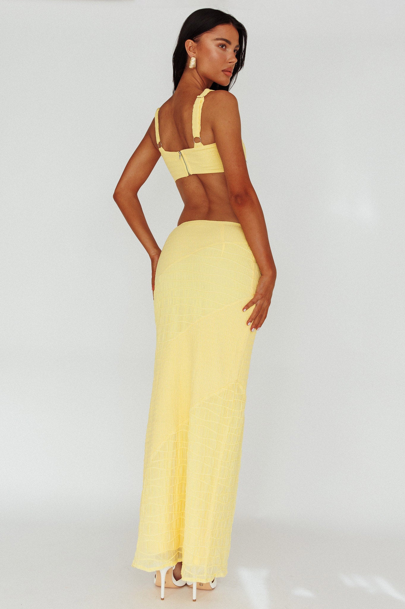 Bindi Puckered Midi Skirt Lemon by Selfie Leslie