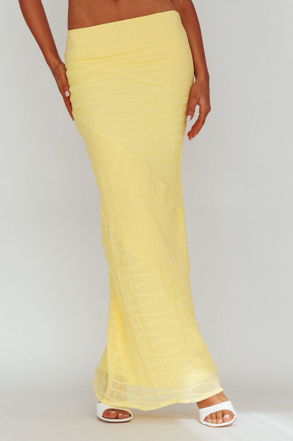 Bindi Puckered Midi Skirt Lemon by Selfie Leslie