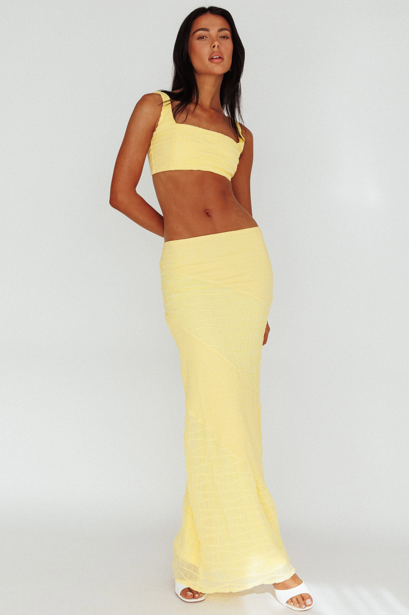 Bindi Puckered Midi Skirt Lemon by Selfie Leslie