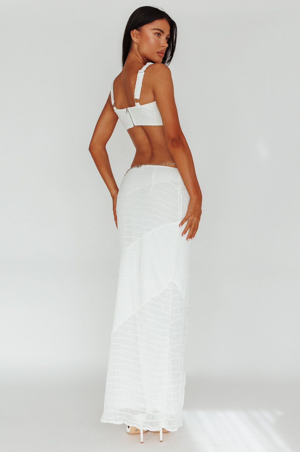 Bindi Puckered Midi Skirt White by Selfie Leslie