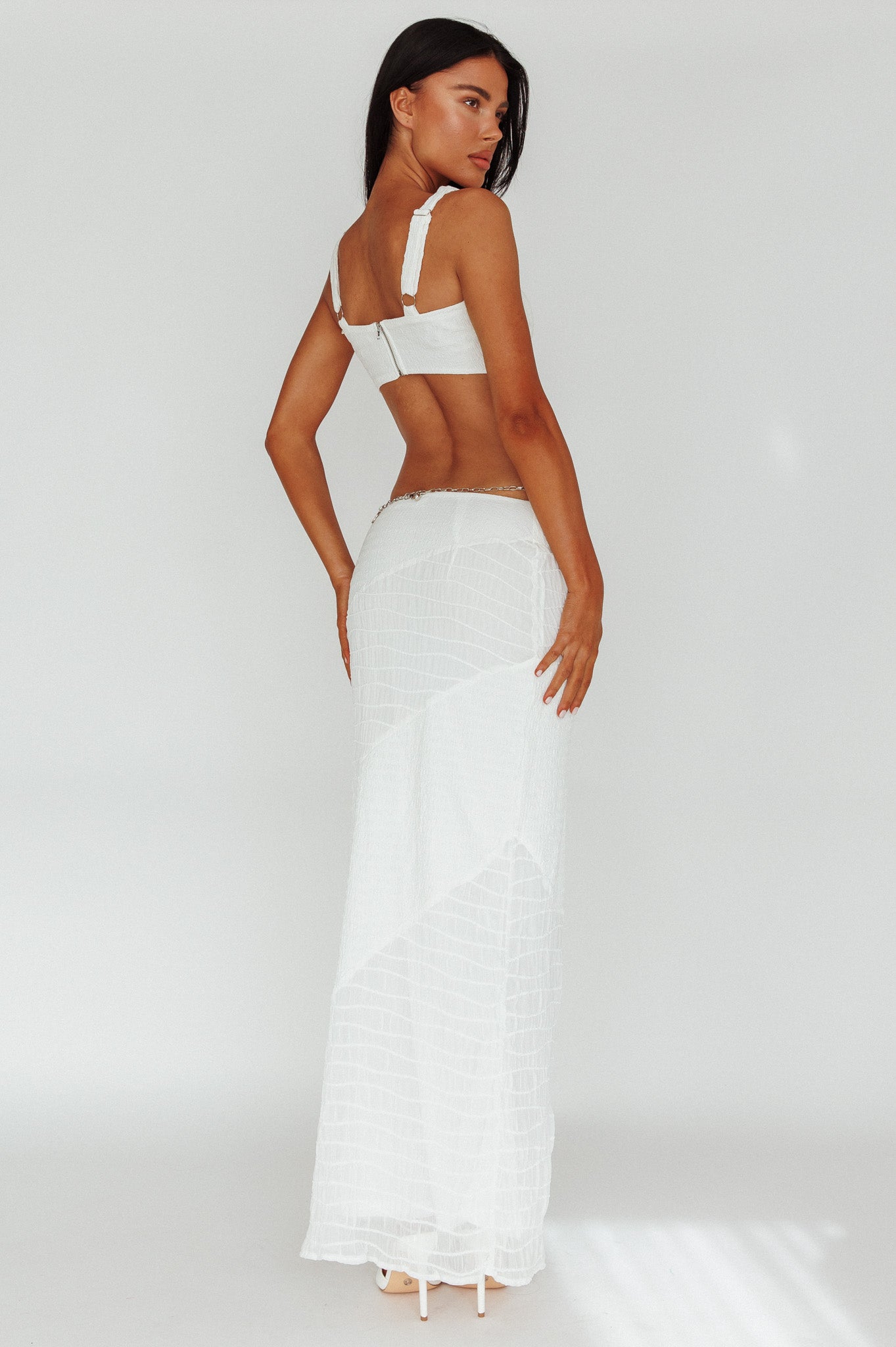 Bindi Puckered Midi Skirt White by Selfie Leslie