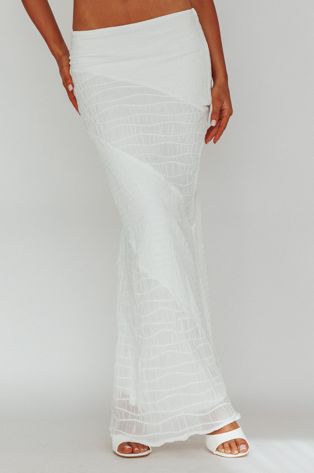 Bindi Puckered Midi Skirt White by Selfie Leslie